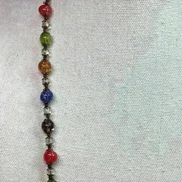 Vintage Hand Blown Foil Multi Colored Glass Bead Necklace - Picture 6 of 7